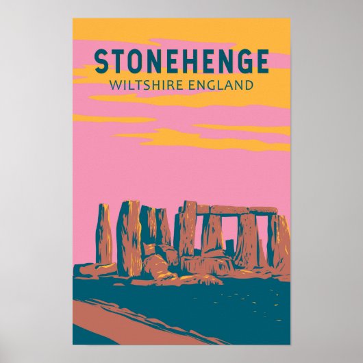 ストーンヘンジ旅行アートレトロイラスト ポスター (正面)