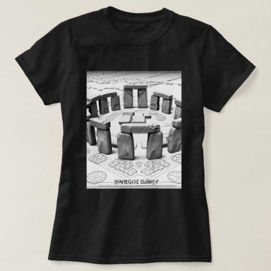 ストーンヘンジ青写真の古代巨石遺跡 Tシャツ (デザイン正面)