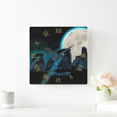 ストーンヘンジ青石と月 スクエア壁時計 (ホーム)