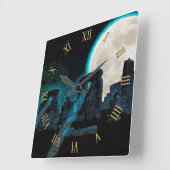 ストーンヘンジ青石と月 スクエア壁時計 (傾斜)