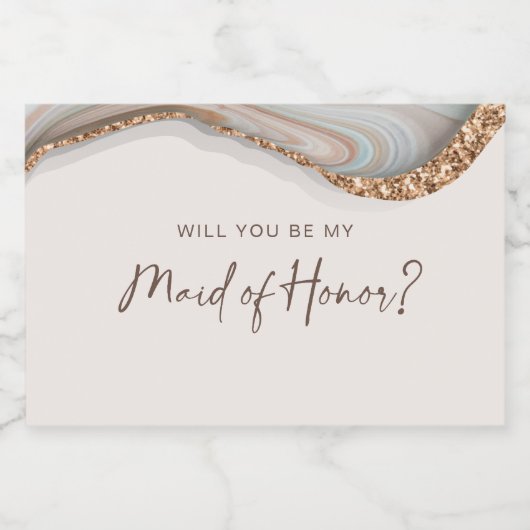 ストーンマーブルアゲートメイド・オブ・オーナー(花嫁付き添い人)きらめくワインラ スパークリングワインラベル (シングルラベル)