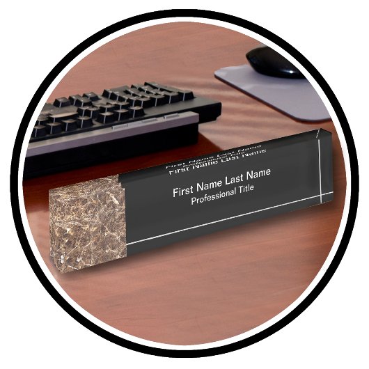 ストーンマーブルルックモノグラムプロフェッショナル デスクネームプレート