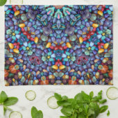 ストーン疑問に思ヴィンテージブルーフラクタル万華鏡のように千変万化するパターン キッチンタオル (折り畳み)