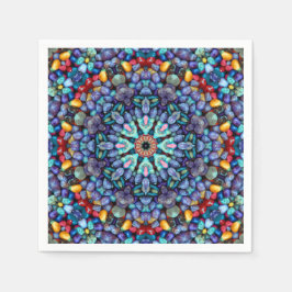 ストーン疑問に思ヴィンテージブルーフラクタル万華鏡のように千変万化するパターン スタンダードカクテルナプキン