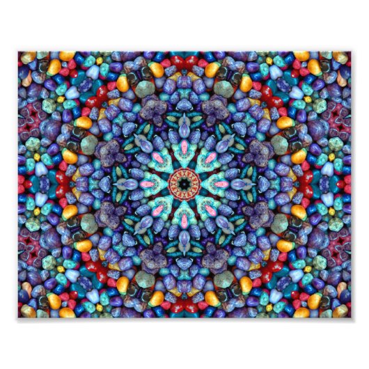 ストーン疑問に思ヴィンテージブルーフラクタル万華鏡のように千変万化するパターン フォトプリント (正面)