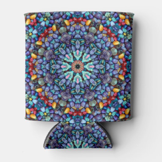 ストーン疑問に思ヴィンテージブルーフラクタル万華鏡のように千変万化するパターン 缶クーラー (正面)