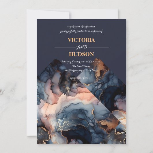 ストーン マーブル アゲート ウェディング 招待状 (正面)