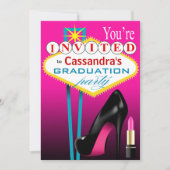 ストilettoと口紅のラスベガスパーティー フューシャ 招待状 (正面)