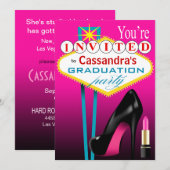 ストilettoと口紅 ラスベガスパーティー フューシャ 招待状 (正面/裏面)