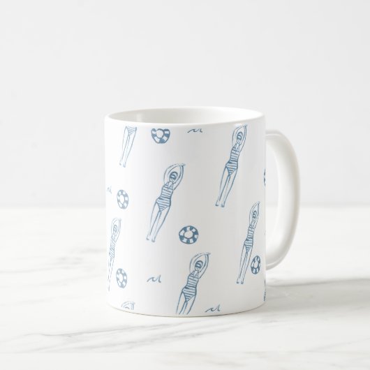 スナイクロ芸術的スイミングチーム女子ブルーパターン コーヒーマグカップ (正面右)
