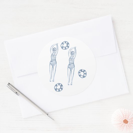 スナイクロ芸術的スイミングチーム女子ブルーパターン ラウンドシール (封筒)