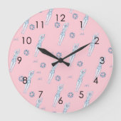 スナイクロ芸術的スイミングチーム泳ぐ人ピンク   ラージ壁時計 (正面)