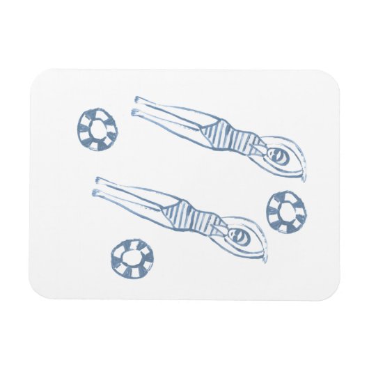 スナイクロ芸術的泳ぐ人ブルーイラストレーション マグネット (横)