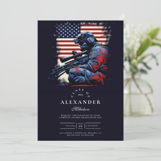 スナイパー兵士アメリカ国旗の卒業 招待状 (スタンド正面)