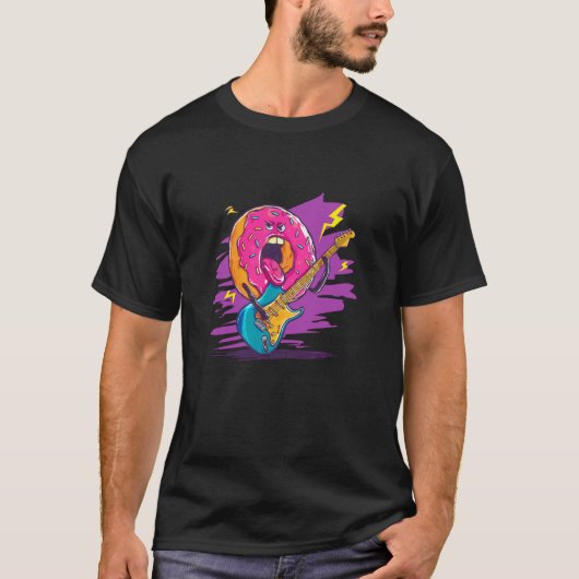 スナックとギター愛好家のための素敵なドーナツカラー Tシャツ (正面)