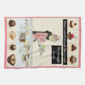 スナックを持っているか、スナックのように見える。ヴィンテージ おもしろい キッチンタオル (横)