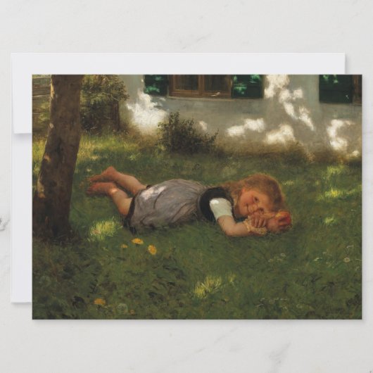 スナックタイム(草の上に横たわる甘い若い女の子) カード (正面)