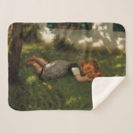 スナックタイム（草の上に横たわる甘い若い女の子） シェルパブランケット