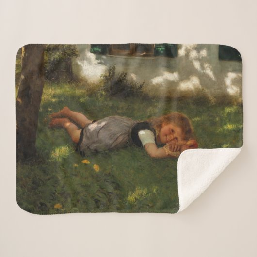 スナックタイム（草の上に横たわる甘い若い女の子） シェルパブランケット (正面(横))