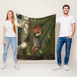 スナックタイム（草の上に横たわる甘い若い女の子） フリースブランケット