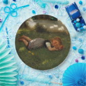 スナックタイム（草の上に横たわる甘い若い女の子） ペーパープレート (パーティー)