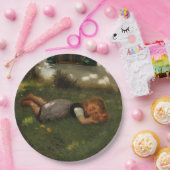 スナックタイム（草の上に横たわる甘い若い女の子） ペーパープレート (パーティー)