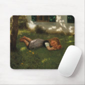 スナックタイム（草の上に横たわる甘い若い女の子） マウスパッド (マウス)