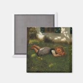 スナックタイム(草の上に横たわる甘い若い女の子) マグネット (正面/裏面)