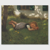 スナックタイム(草の上に横たわる甘い若い女の子) ラッピングペーパー (フラット)