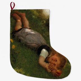 スナックタイム（草の上に横たわる甘い若い女の子） ラージクリスマスストッキング