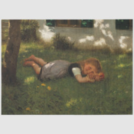 スナックタイム(草の上に横たわる甘い若い女の子) 薄葉紙