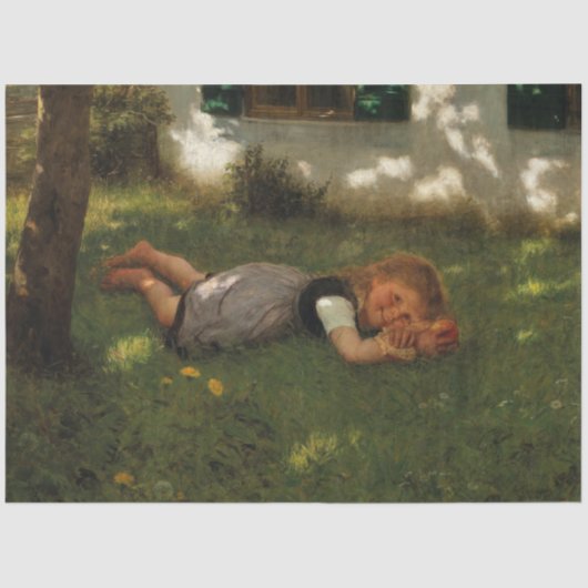 スナックタイム(草の上に横たわる甘い若い女の子) 薄葉紙 (正面)