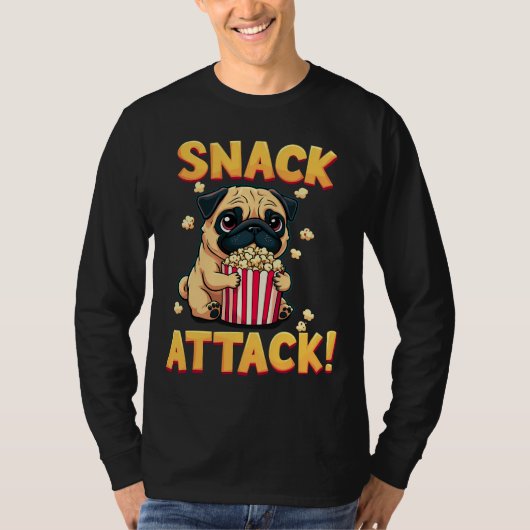 スナック攻撃 – Popcorn Cartoonでパグ Tシャツ (正面)
