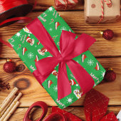 スナック料理の柄の陽気なクリスマスフットボール ラッピングペーパーシート
