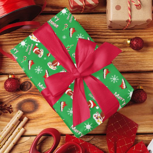 スナック料理の柄の陽気なクリスマスフットボール ラッピングペーパーシート