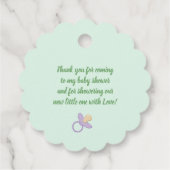 スナッグル男の赤ちゃん – 緑と紫のベビーシャワー フェイバータグ (裏面)