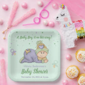 スナッグル男の赤ちゃん – 緑と紫のベビーシャワー ペーパープレート (パーティー)