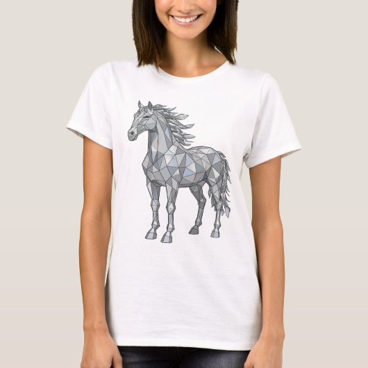 スナッピーグレー LOW POLY 馬 プリント Tシャツ (正面)