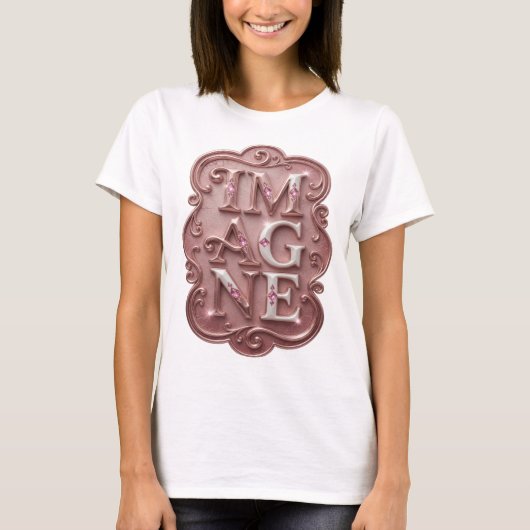 スナッピー ピンク IMAGINE テキスト デザイン Tシャツ (正面)