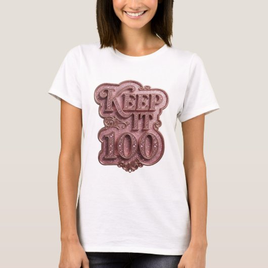 スナッピー ピンク KEEP IT 100 引用 デザイン Tシャツ (正面)