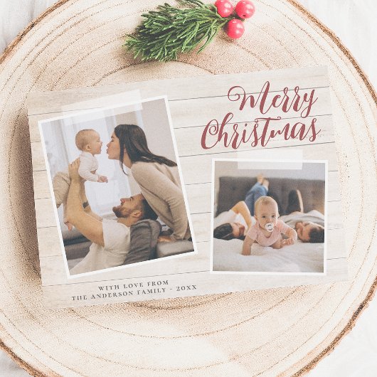 スナップショットメリークリスマスツーフォトホリデーカード シーズンカード