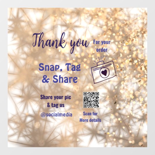 スナップタグをシェアしてソーシャルメディアで輝くゴールドのQRコード ウィンドウサイン (シート)