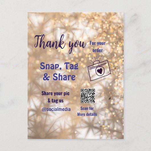 スナップタグをシェアしてソーシャルメディアで輝くQRコードのゴールドグリッター ポストカード (正面)