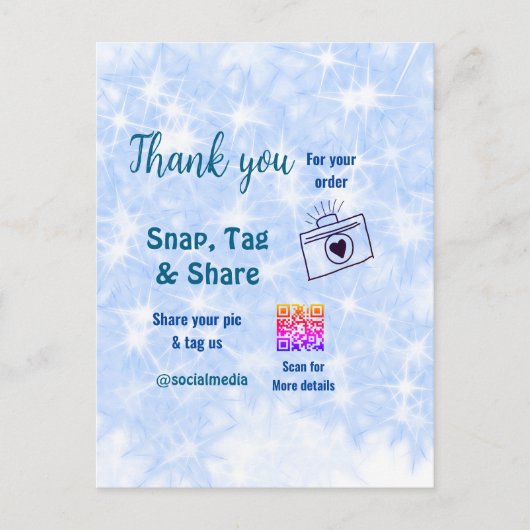 スナップタグをシェア SNS キラキラ 青 QRコード ポストカード (正面)