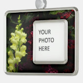 スナップドラゴンとパゴダの花カラフルフローラ シルバープレートフレームオーナメント (左)