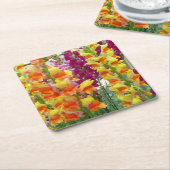 スナップドラゴンカラフルフローラ スクエアペーパーコースター (アングル)