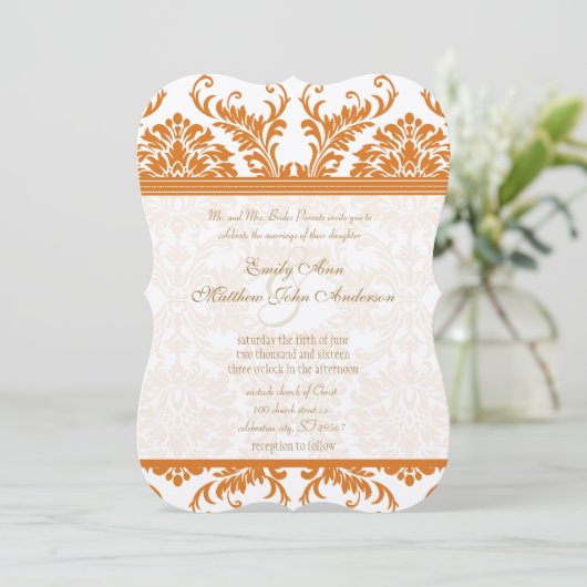 スナップドラゴンサンゴ&アイボリーダマスウェディング招待状 招待状 (スタンド正面)