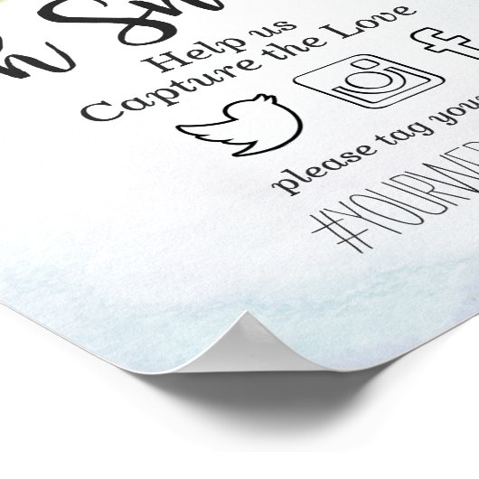 スナップハッシュタグ ウェディングデコール ティール＆ゴールド アゲートジオード ポスター (角)