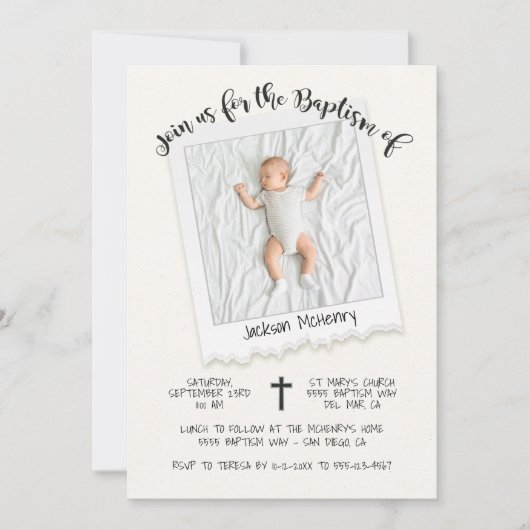スナップモダンショット写真バプテスマ招待状 招待状 (正面)