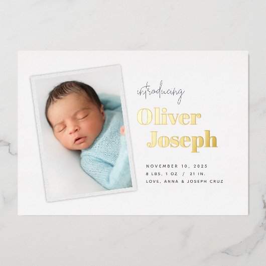 スナップモダンショット |ホイル誕生のお知らせ 箔招待状 (正面)